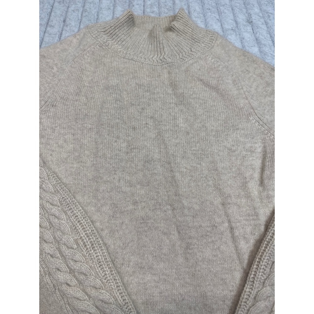 Mantovani Studio 100% Italian Cashmere Mock Neck Cable Sleeve Sweater Beige S